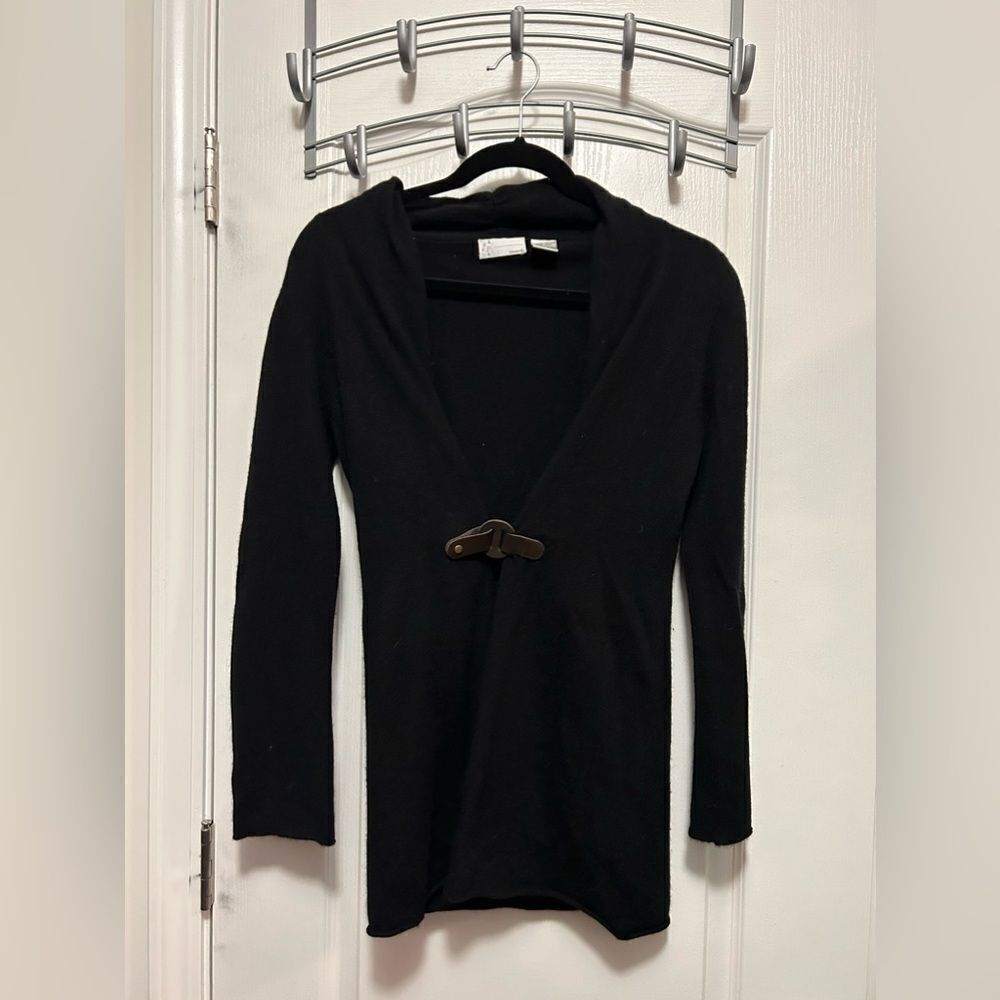 Black Hooded Knit Cardigan with Toggle Closure